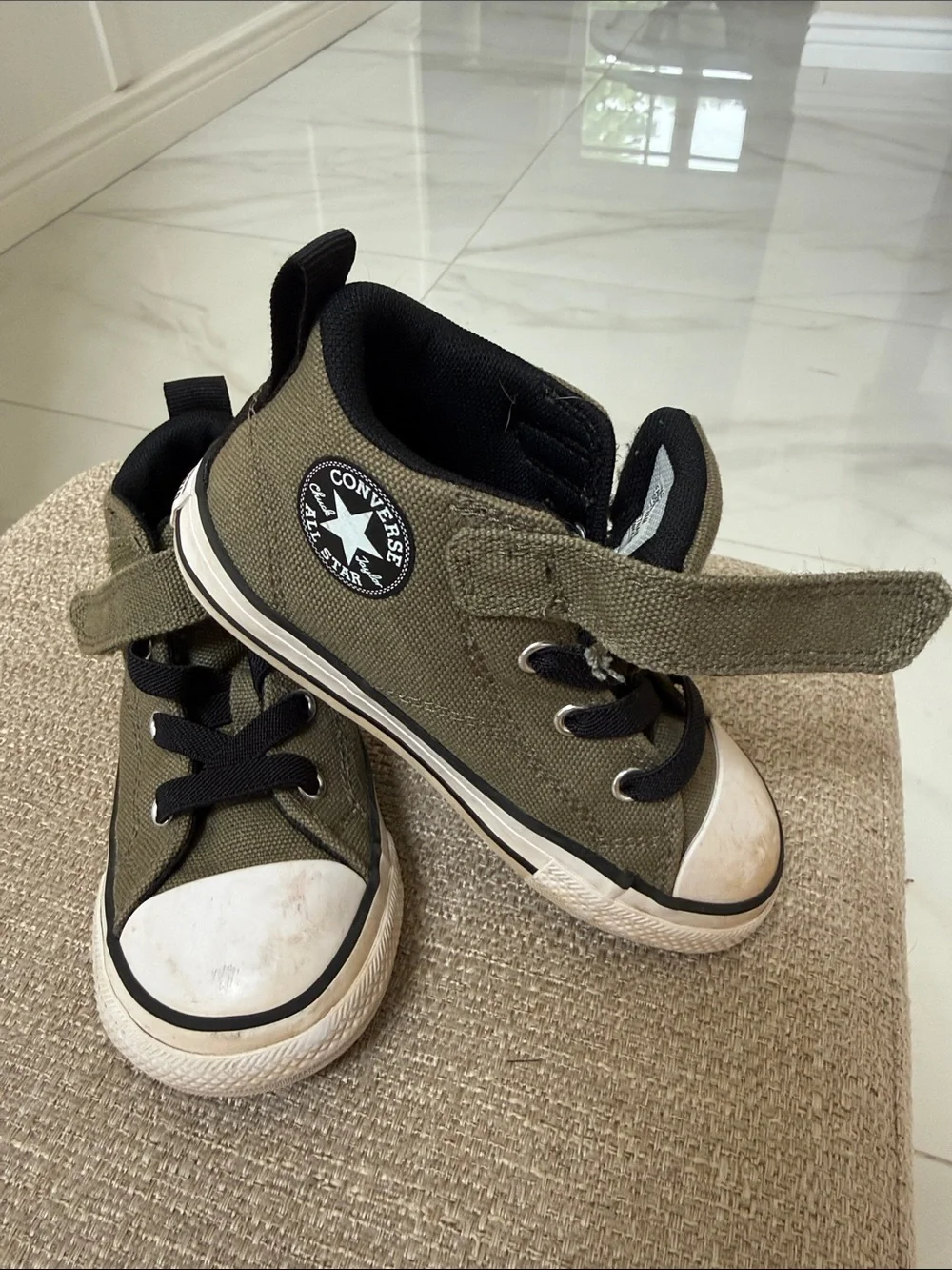 Converse Kids Olive Green Canvas Low-Top Sneakers with Black Accents
